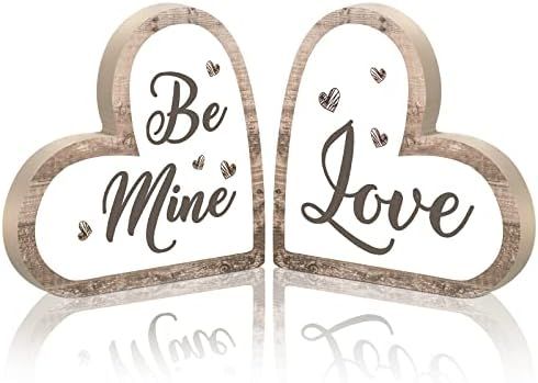 Valentine's Day Wooden Table Sign Rustic Wood Love Sign Heart Shape Be Mine Decor Romantic Table Cen | Amazon (US)