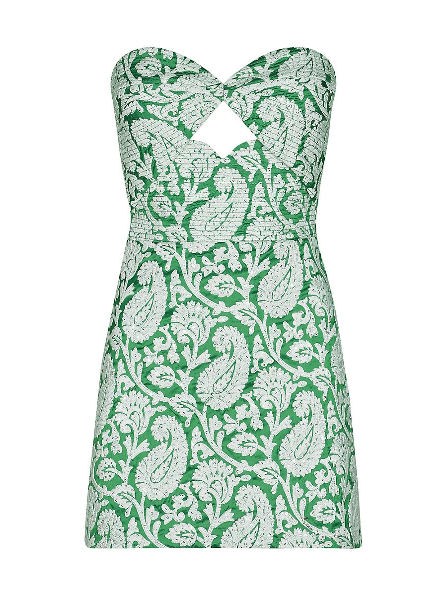 Women's Festive Song Paisley Cut-Out Sweetheart Minidress - Clavel Ecru Green - Size 0 | Saks Fifth Avenue