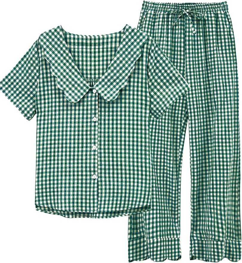 Tanming Womens Gingham 2 Piece Pajamas Sets Puff Sleeve Babydoll Shirt Ruffle Pants Pj Lounge Set... | Amazon (US)