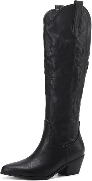 CIERWS Women's Embroidered Western Cowboy Boots Knee High Medium Heel Chunky Heel Retro Classic B... | Amazon (US)
