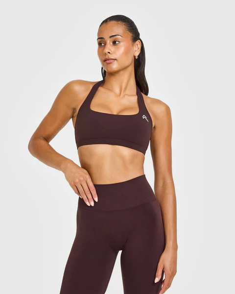 EasyLift™ Halter Bralette with White Logo 
 Plum Brown | Oner Active (UK / US)