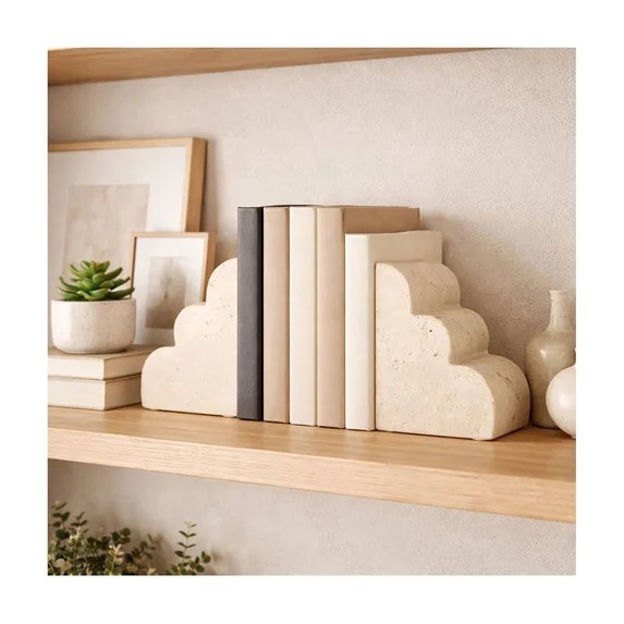 Travertine Cloud Book Ends for Shelves - Functioal Book Accessories for Home Library Accent - Dec... | Walmart (US)
