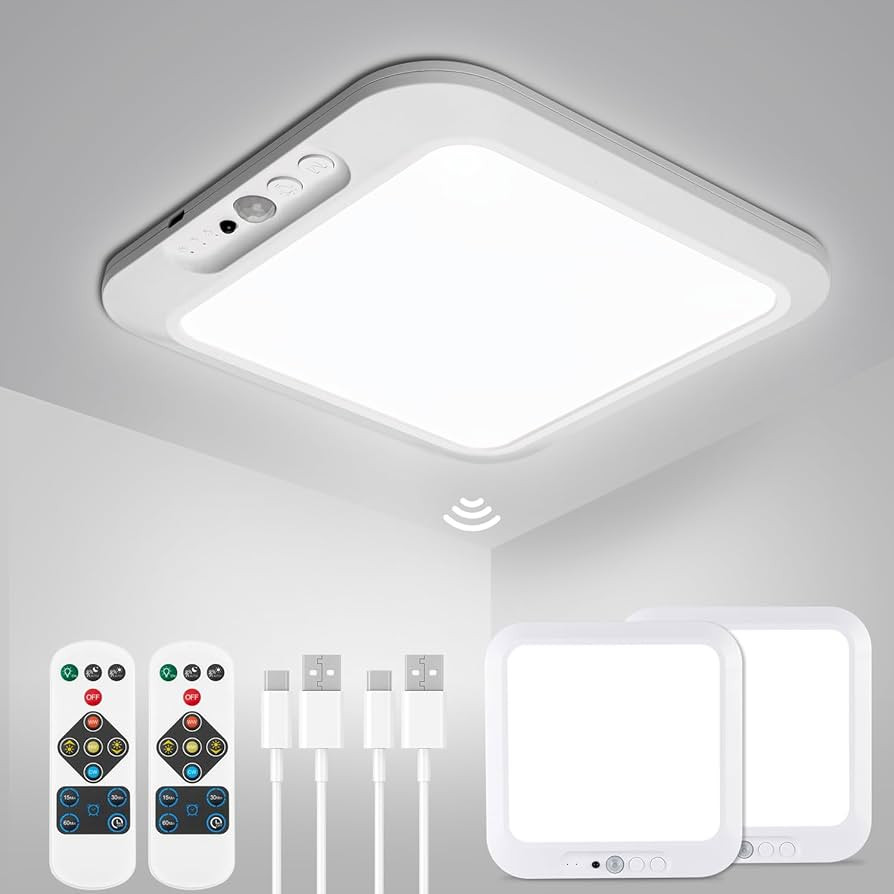 wowatt 2Pcs Rechargeable Battery Operated Ceiling Light, Motion Sensor Light Indoor Wireless Show... | Amazon (US)