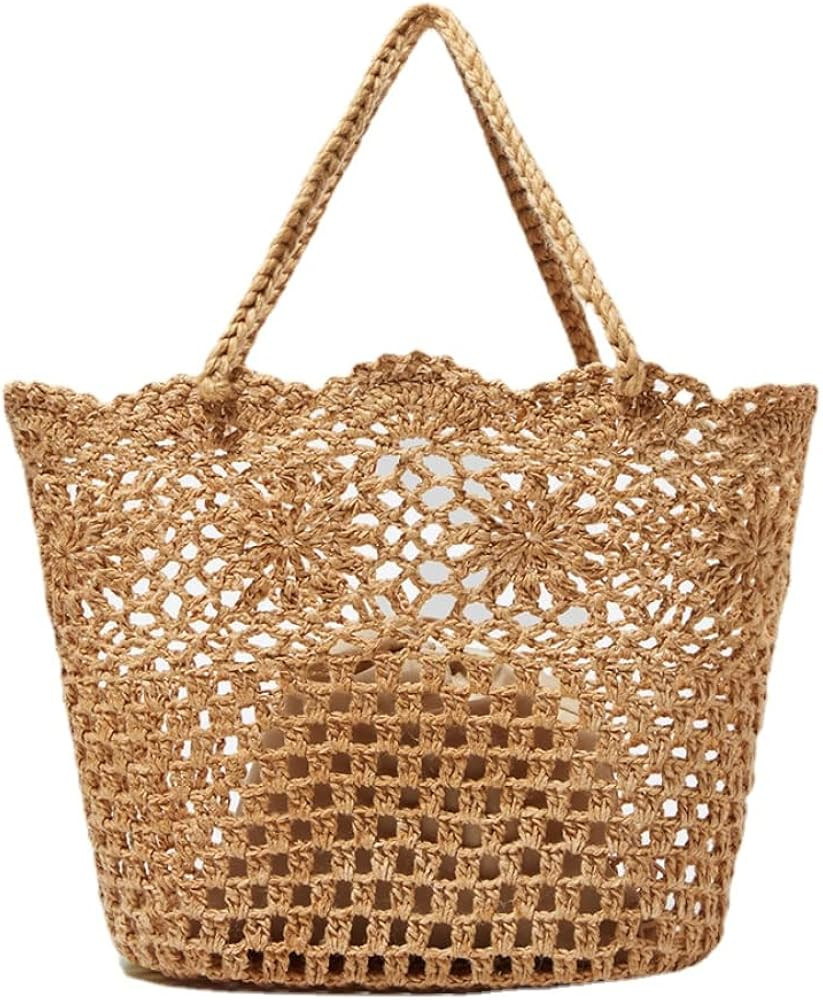 UniCloud Straw Tote 2022 New Floral Crochet Rattan Handbag Beach Tote | Amazon (US)