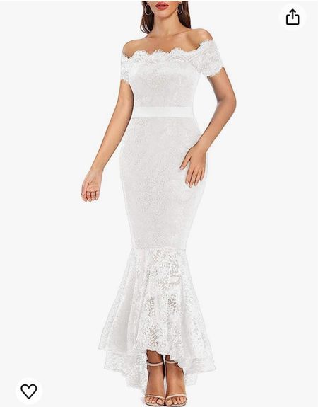 Off the shoulder short sleeve mermaid white lace wedding dress on Amazon for $52 and pair it with rhinestone belt

#LTKFindsUnder50 #LTKFindsUnder100 #LTKWedding