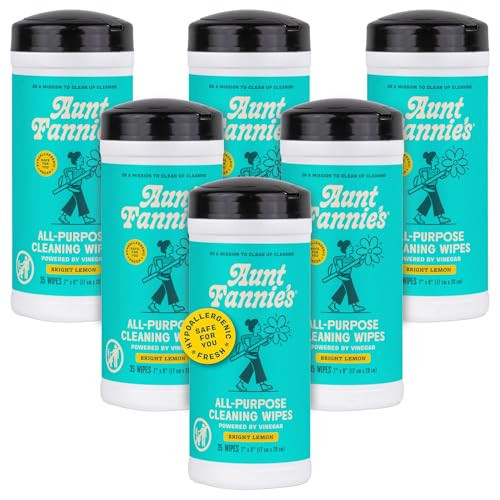 Aunt Fannie's Natural Cleaning Vinegar Wipes, Multipurpose Surface Cleaner, Bright Lemon Scent, 35 Count (Pack of 6), Packaging May Vary | Amazon (US)
