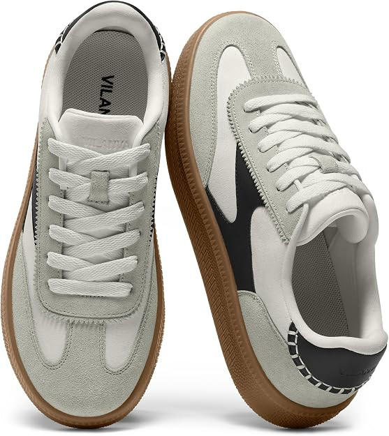Vilanva Women's Fashion Sneakers Casual Tennis Shoes with Genuine Suede Classic Retro Gum Sole Wa... | Amazon (US)