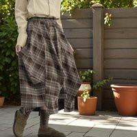 Retro Plaid Swing Skirt Asymmetric Cottage Style Skirt With Elastic Waist & Pockets | Etsy (US)