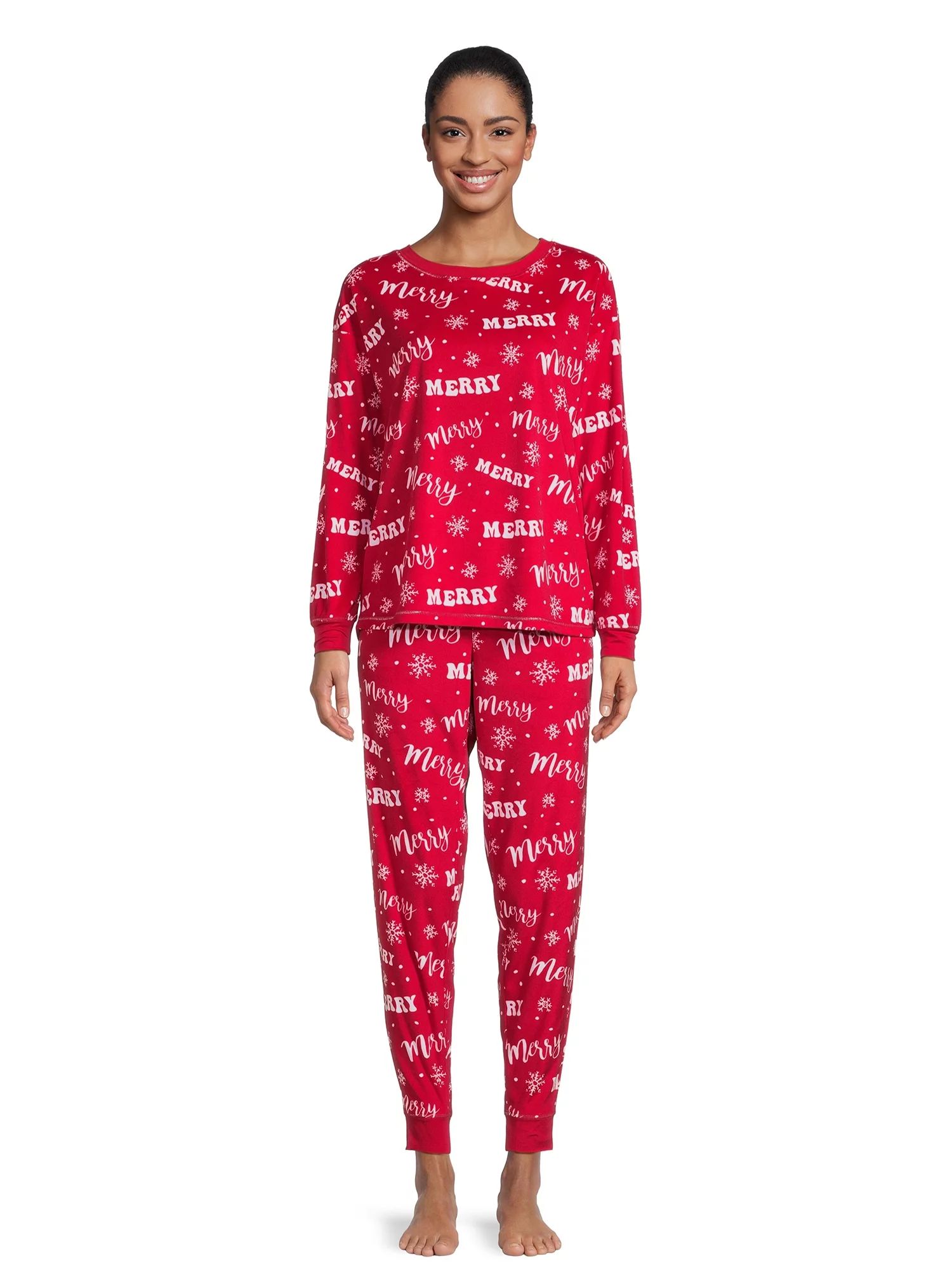 Holiday Time Women's Merry Christmas Pajama Set, 2-Piece, Sizes S-3X | Walmart (US)