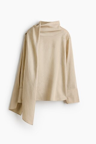 H & M - Linen-blend scarf-collar blouse - Beige | H&M (UK, MY, IN, SG, PH, TW, HK)