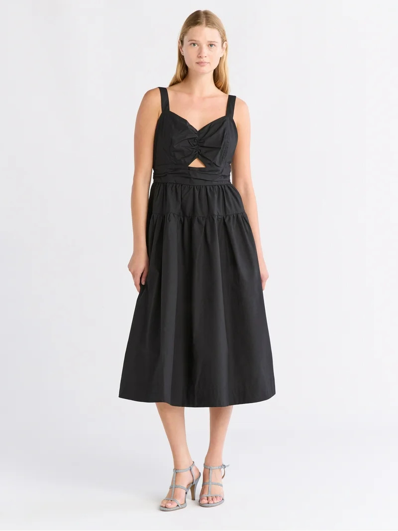 Free Assembly Women's Ruched Cutout Cotton Midi Dress, XS-XXL | Walmart (US)