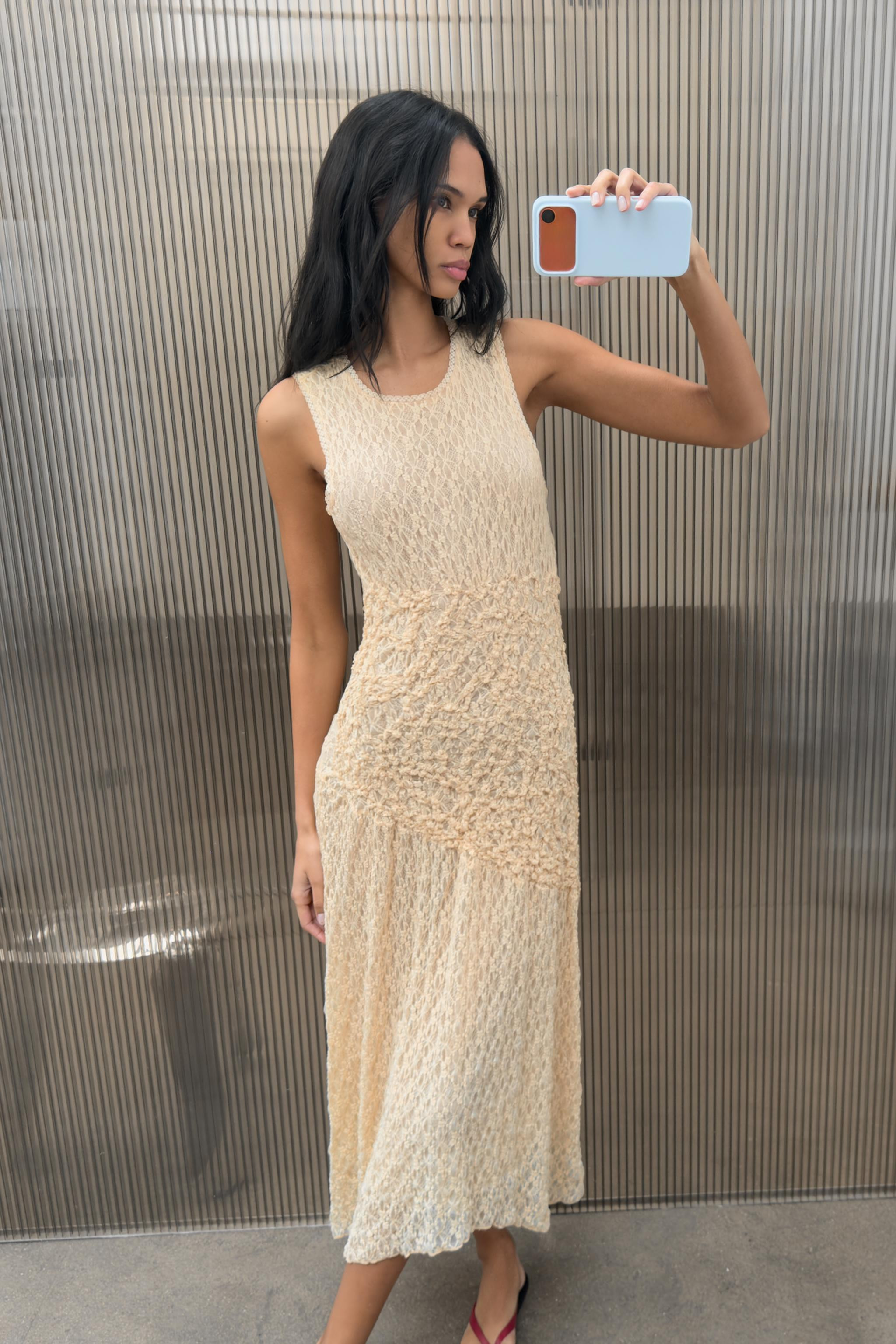 GATHERED LACE MIDI DRESS | Zara US