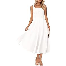 MEROKEETY Women's 2026 Summer Sleeveless Midi Dress Square Neck Smocked Flowy A Line Beach Dresse... | Amazon (US)