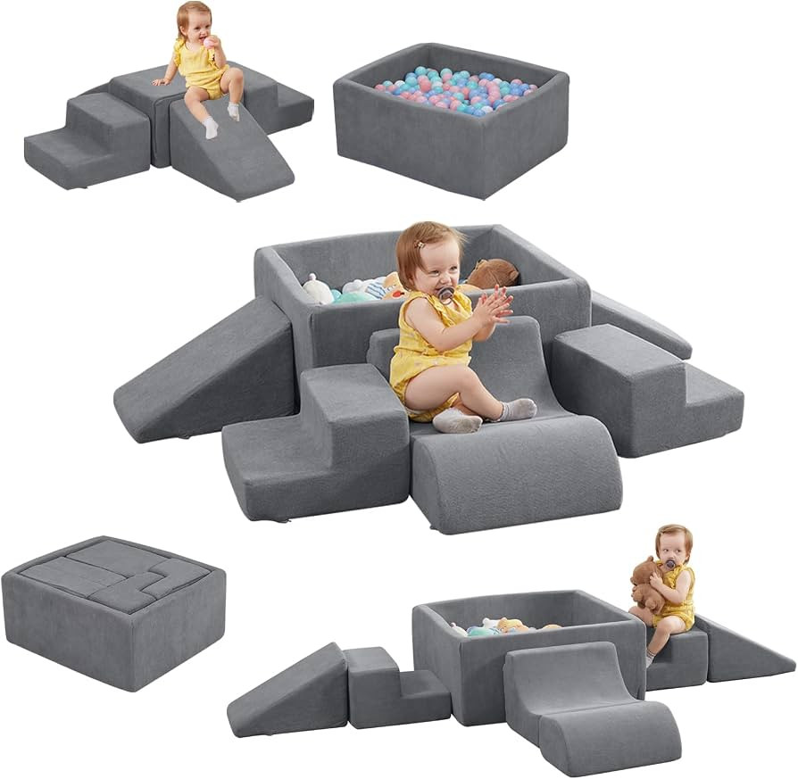 STAOLENE Soft Foam Climbing Blocks with Ball Pit, 6PCS Grey Indoor Climbing Toys for Toddler, Cli... | Amazon (US)