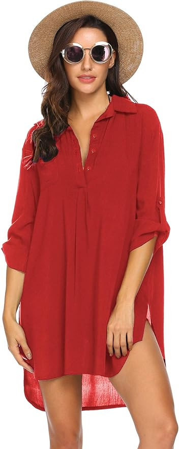 Ekouaer Women's Cover Up Shirt Swimsuit Beach Bikini Beachwear Bathing Suit S-3XL | Amazon (US)