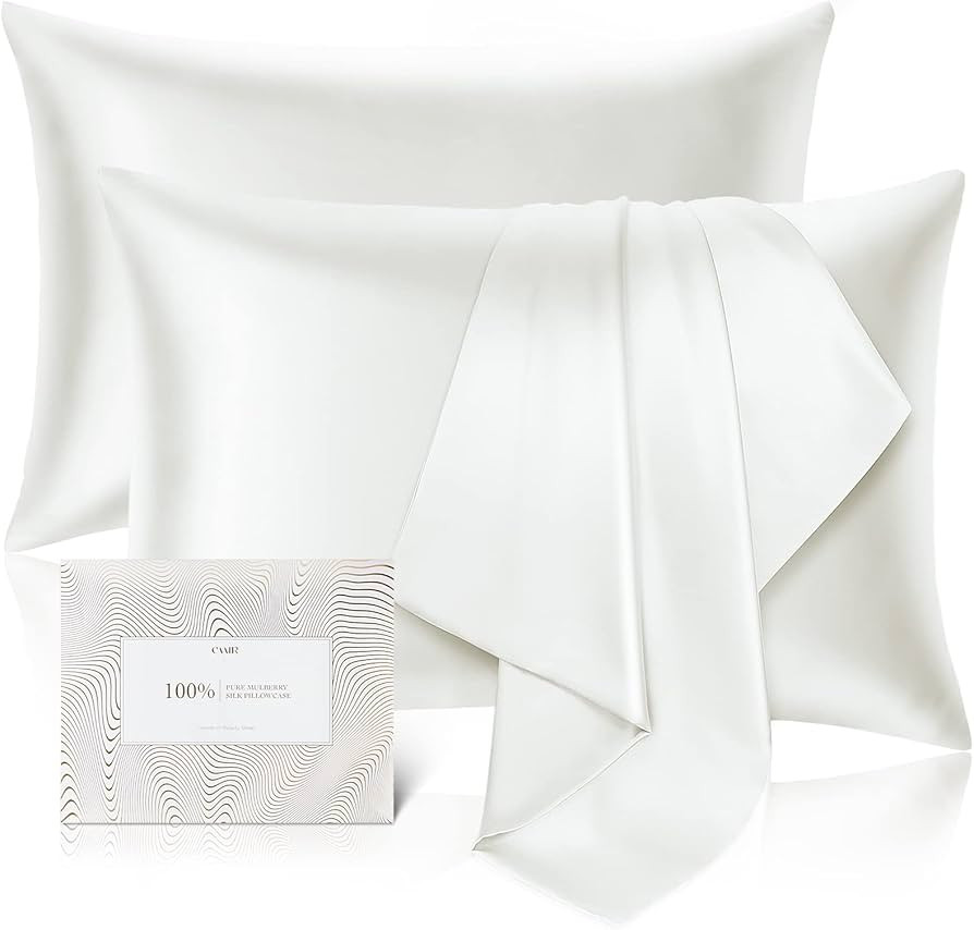 100% Mulberry Silk Pillowcase for Hair and Skin Set of 2,Allergen Resistant Dual Sides,600 Thread... | Amazon (US)