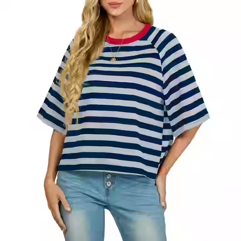 Cueply Tops for Women Summer Short Sleeve T Shirts Striped Design Fashion Crewneck Casual Loose B... | Walmart (US)
