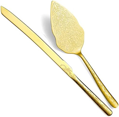 Berglander Gold Wedding Cake Knife and Server Set, Titanium Gold Plating With Unique Pattern Desi... | Amazon (US)