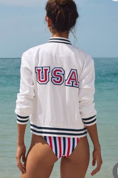 Fourth of July beach outfit
Bomber jacket 
Memorial day weekend outfit 
Summer outfit

#LTKSwim #LTKSeasonal