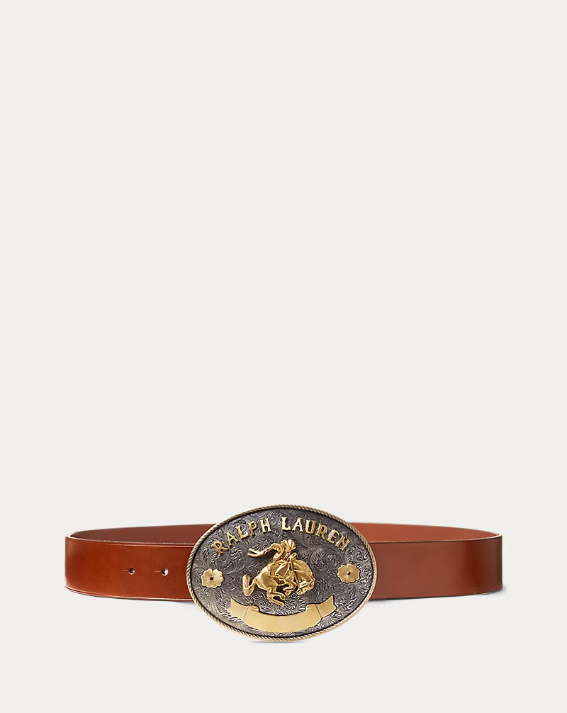 Rodeo-Buckle Vachetta Leather Wide Belt | Ralph Lauren (UK)
