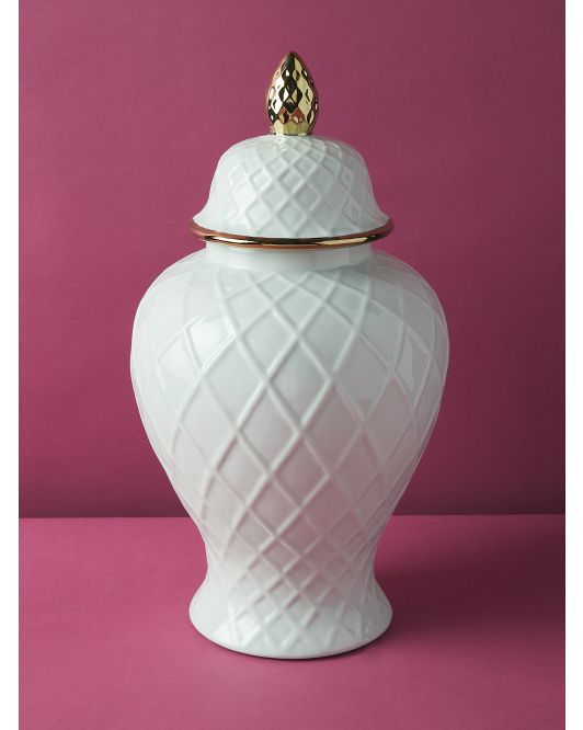 20in Ceramic Diamond Patterned Temple Jar | Vases | HomeGoods | HomeGoods