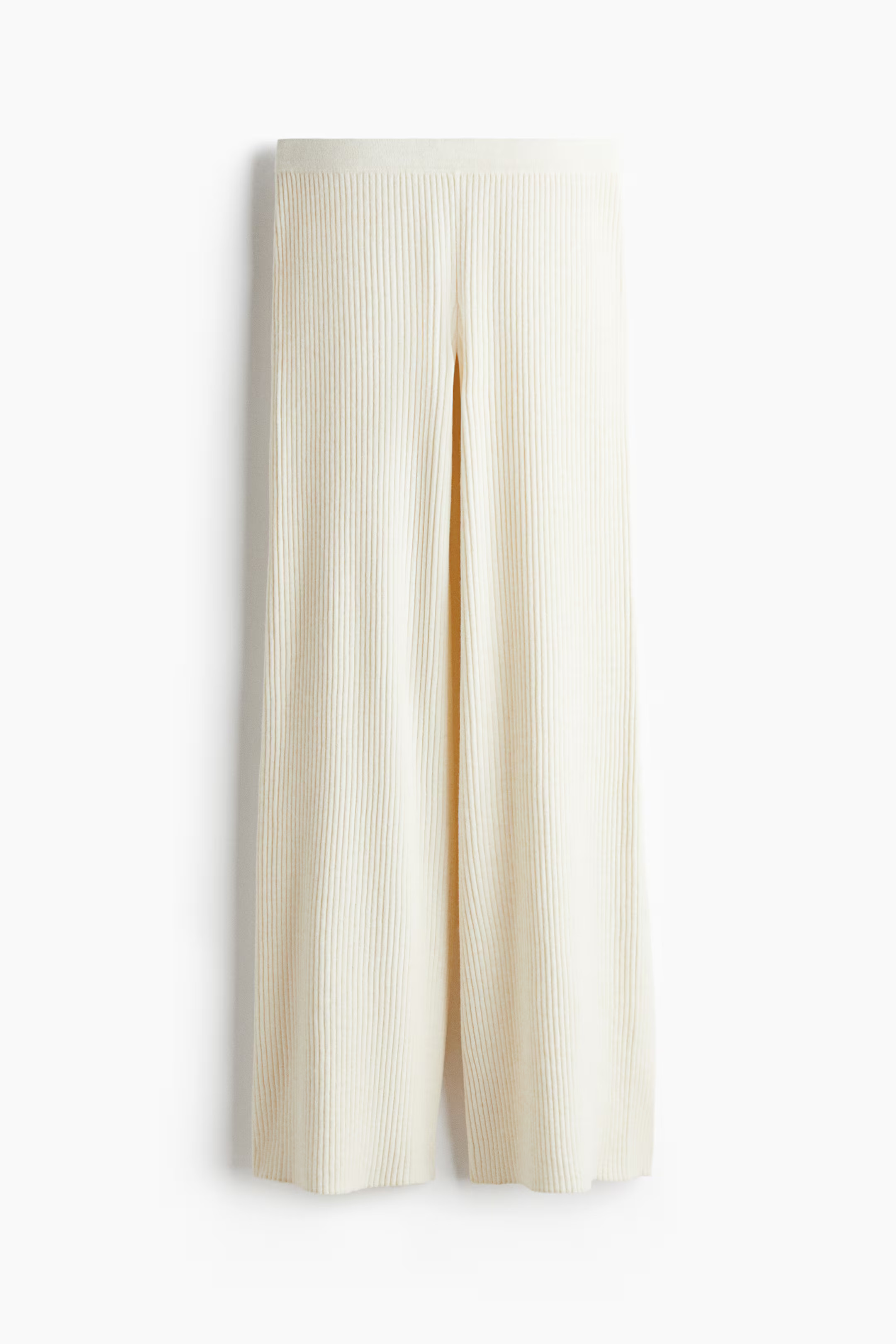 Wide rib-knit trousers - Cream - Ladies | H&M GB | H&M (UK, MY, IN, SG, PH, TW, HK)