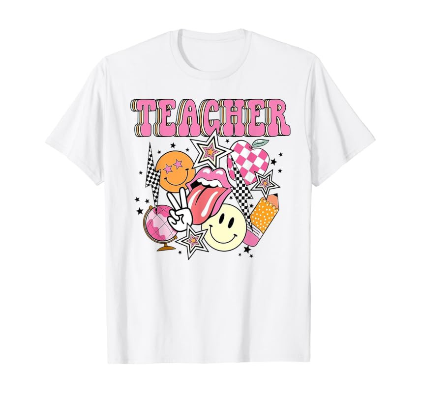 Retro Teacher Life Boho Teacher Appreciation Checkered T-Shirt | Amazon (US)