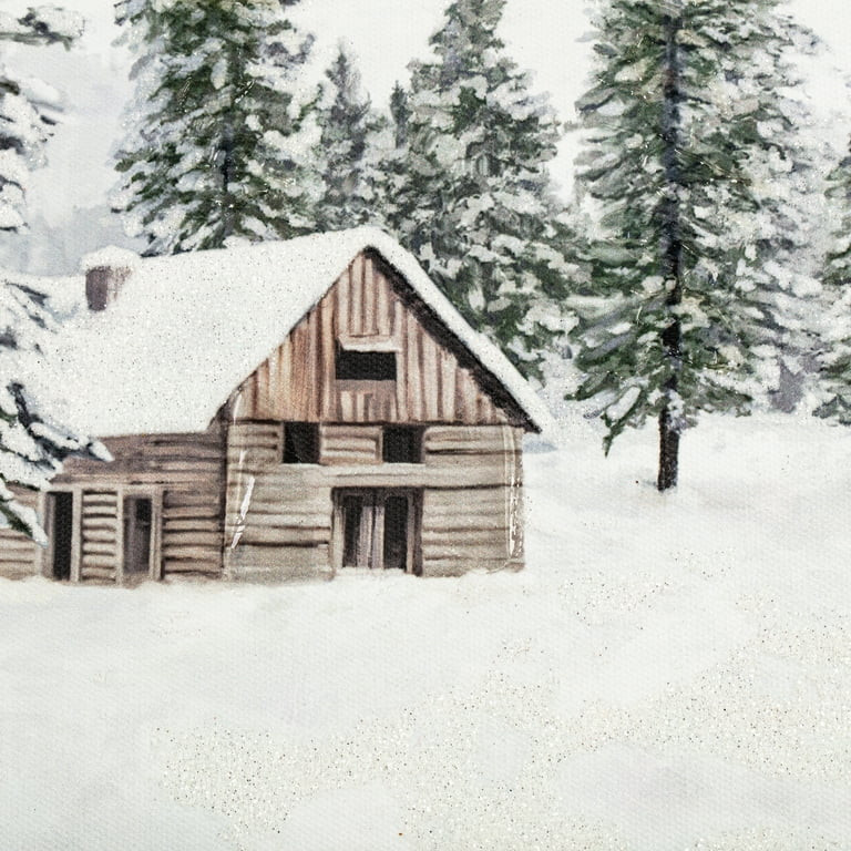 Snow Cabin Reclaimed Wood Framed Tinted Gel + Glitter Emb Canvas Print | Walmart (US)