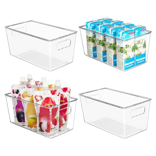 YIHONG Clear Plastic Storage Bins, 4 Pack Small Pantry Organizer Bins with Handle for Kitchen, Freezer,Cabinet,Closet Organization and Storage | Amazon (US)
