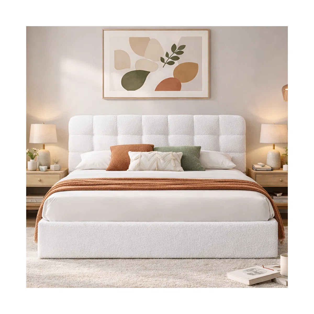 Arcadia Hydraulic Lift Up Storage Upholstered Platform Bed,Boucle White,Queen | Wayfair North America