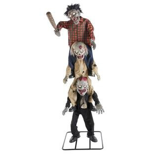 7.5 ft. Gruesome Grounds Animated LED Zombie Stack Trio H6 | The Home Depot