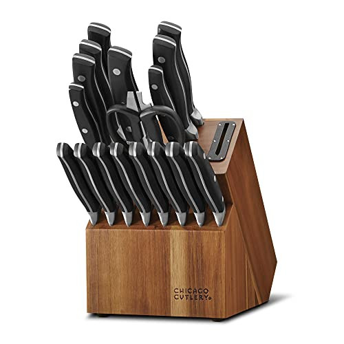 Chicago Cutlery Insignia Triple Rivet Poly (18-PC) Kitchen Knife Block Set With Wooden Block & Built-In Sharpener, Black Ergonomic Handles and Sharp Stainless Steel Professional Chef Knife Set | Amazon (US)