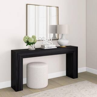 Grande 66 in. Black Wirebrush Rectangle Wood Console Table | The Home Depot