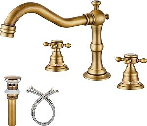Widespread Bathroom Faucet Double Handle Mixer Tap for Bathroom Antique Brass Three Hole Deck Mou... | Amazon (US)