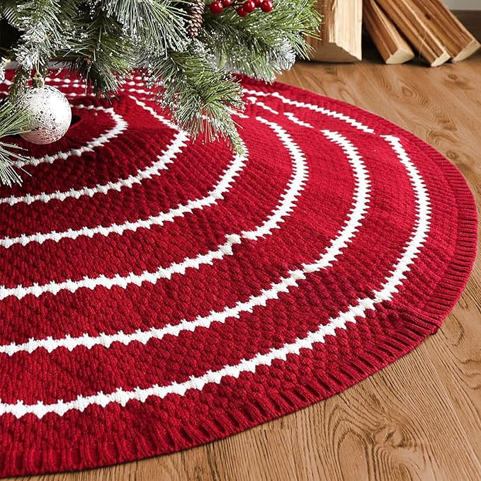 LimBridge Christmas Tree Skirt, 48 inches Knitted Rustic Stripe Thick Heavy Yarn Knit Xmas Holida... | Amazon (US)