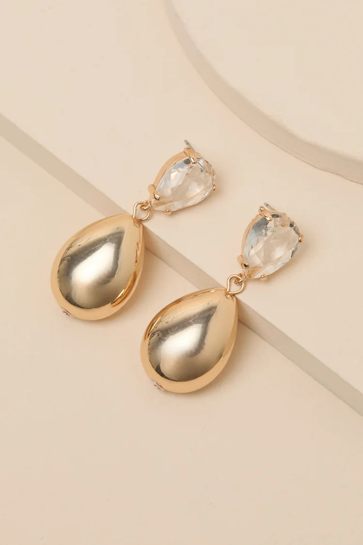 Givani Gold Rhinestone Drop Earrings | Lulus