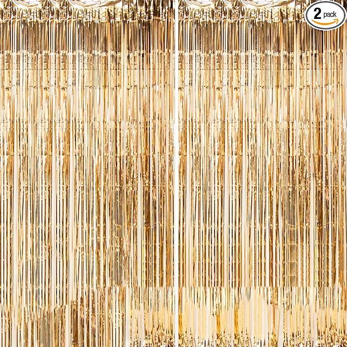 Dazzle Bright 2 Pack Backdrop Curtain, 3FT x 8FT Metallic Tinsel Foil Fringe Curtains Photo Booth... | Amazon (US)