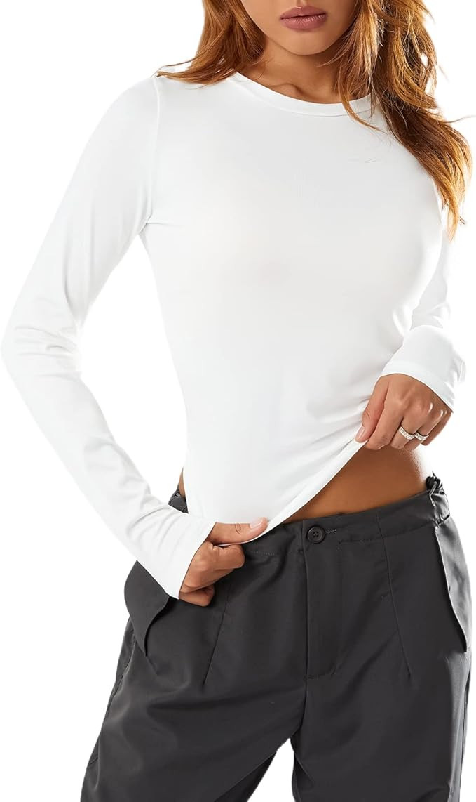 Skimmings Dupes Long Sleeve Shirt Tops Women Y2k Tight Skinny Slim Fitted Tee Solid Color Basic C... | Amazon (US)