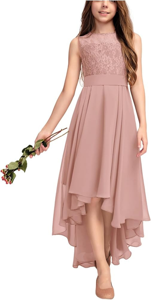 Kismissal Junior Bridesmaid Dress for Teen Girls, Flower Girl Dresses Formal A-line Scoop Asymmet... | Amazon (US)