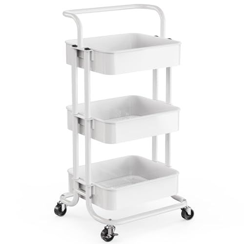 Pipishell 3 Tier Mesh Utility Cart, Rolling Metal Organization Cart with Handle and Lockable Whee... | Amazon (US)