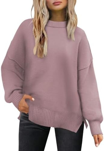 Lylinan Cozy Oversized Sweater for Women Side Slit Knit Pullover Crewneck Top for Fall Winter Out... | Amazon (US)