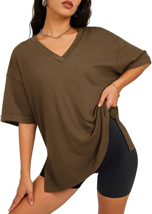 ATHMILE Oversized Tshirts for Women Summer 2026 V Neck Casual Workout Plus Size Tops Spring Fashi... | Amazon (US)