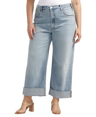 Silver Jeans Co. Plus Size Baggy Mid Rise Wide Leg Cropped Jeans - Macy's | Macy's