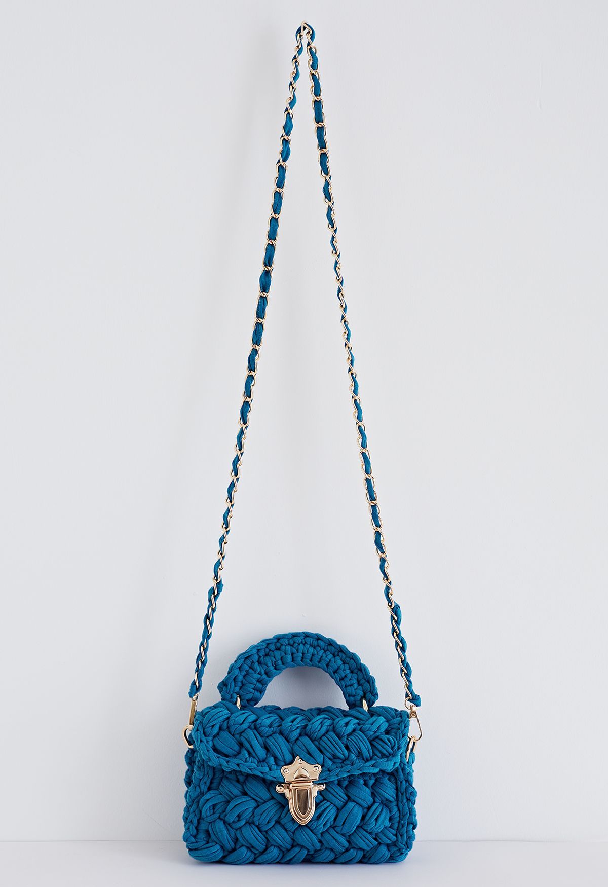 Braided Chunky Knit Mini Bag in Indigo | Chicwish