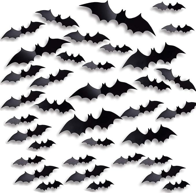 Halloween Party Supplies Decorative 3D Scary Bats, Borogo 120PCS Halloween Bats Wall Decor Wall S... | Amazon (US)