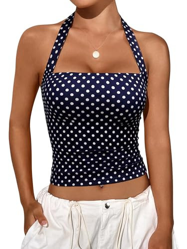 COCCKO Womens Polka Dot Tank Top Halter Sleeveless Summer Push Up Corset Crop Y2K Tops | Amazon (US)