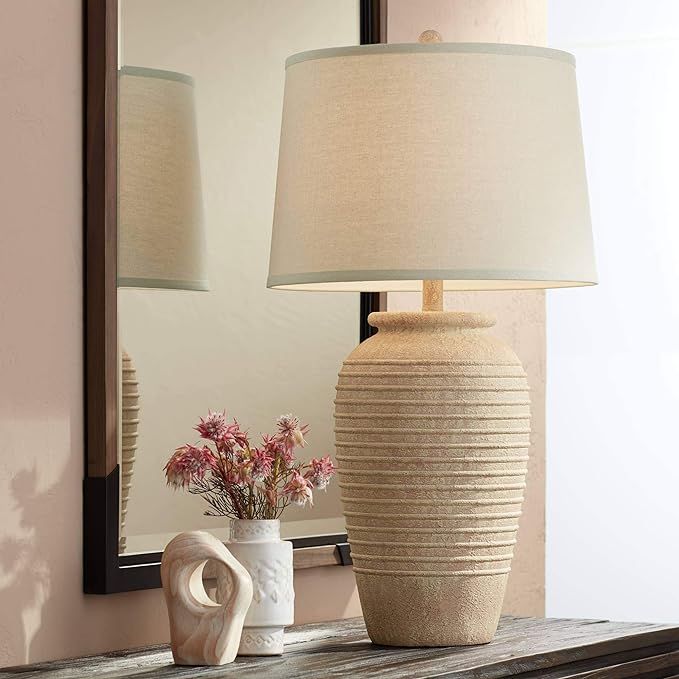 Austin Rustic Table Lamp Southwest Style Sand Toned Ridged Cream Linen Drum Shade for Living Room... | Amazon (US)