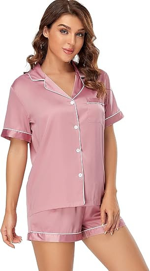 Serenedelicacy Women's Satin Pajama Set 2-Piece Sleepwear Loungewear Button Down Short Sleeve PJ ... | Amazon (US)
