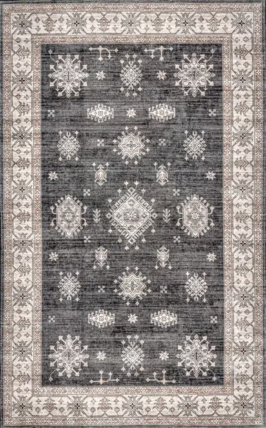 Charcoal Andrea Bordered Washable 5' x 8' Area Rug | Rugs USA