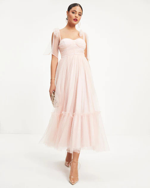 Frances Tulle Polka Dot Midi Dress - Blush | VICI